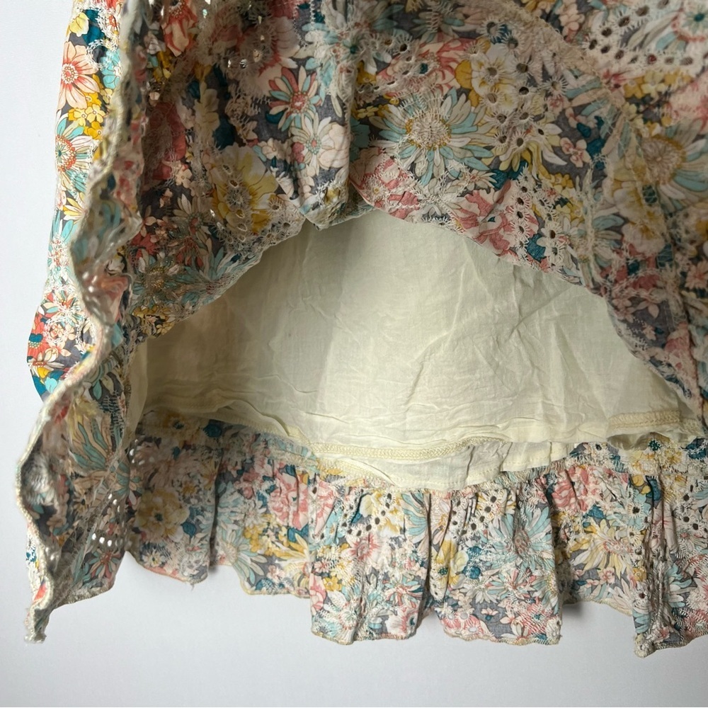 Solitaire Floral Eyelet Embroidered Ruffle Cottagecore Mini Skirt Lined Medium - Picture 4 of 7